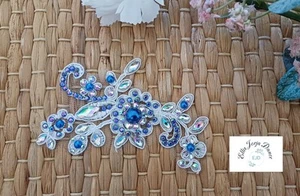Diamanted White And Royal Blue Lace Applique , Approx 4 Inches Hair Or Costume - Picture 1 of 2
