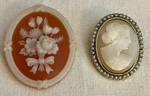 Lot of 2 Vintage Estate Cameo Brooches Elegant Classic - Picture 1 of 6
