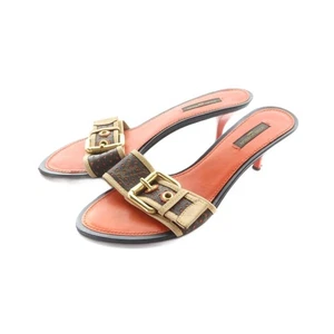 Louis Vuitton Sandals Round Toe Belt Logo Monogram Leather 24.5Cm Orange Gy19 - Picture 1 of 7