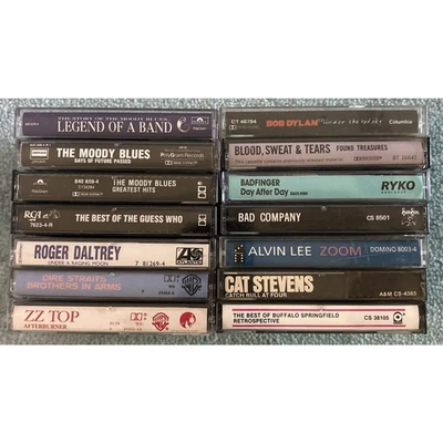 Cassette Tape Lot Moody Blues Zz Top Bob Dylan Guess Who Dire Straits Bad Compan - Image 1 of 4