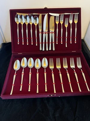 Korea STAINLESS FLATWARE Vintage Kum Kang Ltd Svc For 5 Velvet Case NEW - Image 1 of 4