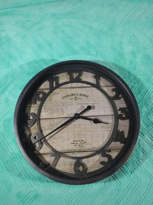 11" Metal Clock Sterling & Noble Company Antique Rustic Style Woodgrain Face - Image 1 of 3