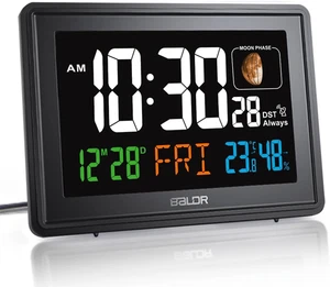 Atomic Clocks for Bedrooms Digital Large Display - Black - Desk Clock with Tempe - Picture 1 of 12