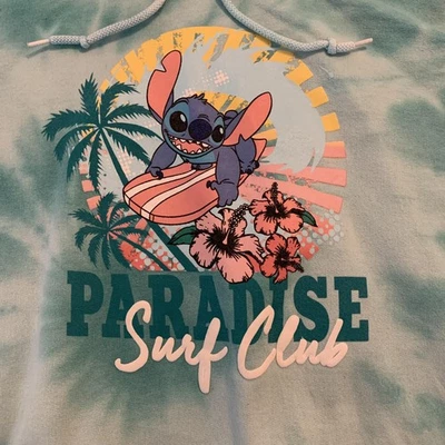 Disney Stitch Hoodie Womens Medium Blue Tie Dye Paradise Surf Club Graphic - Image 1 of 4