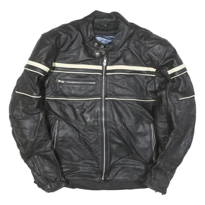 SEDICI Womens Black & Cream Leather Biker Jacket M Zip Sporty Striped Racing - Image 1 of 4
