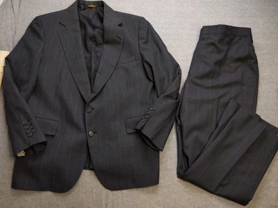 Adams Row by Richman Suit Mens 44 Short Black Pinstripe Jacket Pants Made USA - Image 1 of 4
