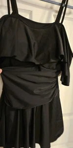 COCOPEAR Damen Einteiler Volant Badeanzug Schulterfrei Bauchkontrolle XL Schwarz - Bild 1 von 5