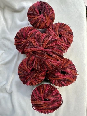 Hilo 7skeins HAITI Filati FF #23 rojo/rosa/naranja-NUEVA cinta deshilachada ITALIA Foto 1 de 3