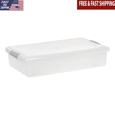 40 Qt Under Bed Storage Bins Plastic Stackable Space Saving Latch Containers New - Image 1 of 4