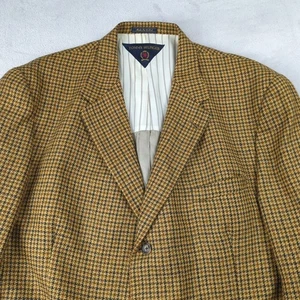 Vintage Tommy Hilfiger Blazer 44R Beige Houndstooth Wool Tweed USA Made Jacket - Picture 1 of 17