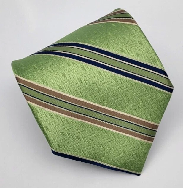 Stafford Essentials Polyester Tie Green Tan Blue Stripes Men Necktie 57.5 x 4 - Image 1 of 4