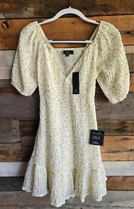 Lulus Women's Dress X Small Yellow Floral Balloon Sleeve Smocked Ruffle NWOTs - Picture 1 of 2