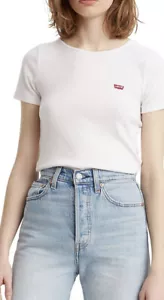 Levi's White Ribbed Women's Honey Short Sleeve T Shirt - Size Medium - Picture 1 of 2