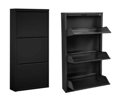 GERMANVOX Scarpiera slim in metallo nero a 3 ribalte capienza 6 paia salvaspazio, camera