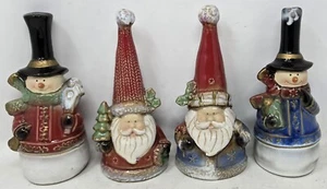 4 alte Welt Weihnachtsglocken 7" Keramik Kunst große Mütze Weihnachten Sammlerstück Schneemann - Bild 1 von 7