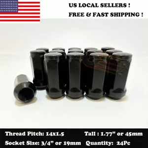 24PC 14X1.5 1.77" FOR CHEVROLET BLACK CONICAL SEAT BULGE ACORN WHEEL LUG NUT - Picture 1 of 6