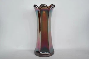 Antique Eda Sweden Blue Six Fasett Carnival Glass Vase - Picture 1 of 12