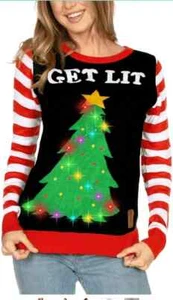 TIPSY ELVES GET LIT LIGHT UP UGLY CHRISTMAS SWEATER Women's Size XL NEW!! - Picture 1 of 5