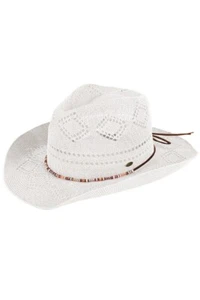 C.C Exclusive Women's Fashion Woven Cowboy Hat with Beaded Charm Trim Band - Picture 1 of 8