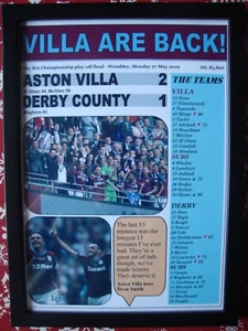 Aston Villa 2 Derby County 1 - finale play-off campionato 2019 - stampa incorniciata - Foto 1 di 2