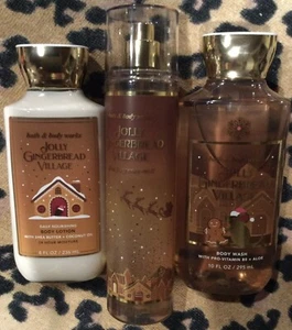 Bath & Body Works Jolly Gingerbread Village Lotion-Body Spray-Body Wash Set Of 3 - Picture 1 of 3
