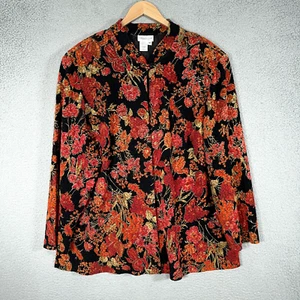 Coldwater Creek Jacket Womens 3X Black Multicolored Floral Foliage Fall Draped - Picture 1 of 11