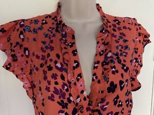 LOVE&ROSES Coral Blouse Summer Top Button Down With Ruffles 10