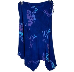 Tropischer Wutanfall XL blau Blumen & Libelle Taschentuchsaum Rock 100 % Viskose - Bild 1 von 6