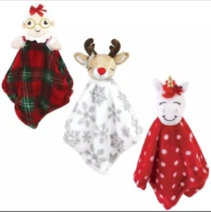 Lote de 3 nuevas con etiquetas mantas para bebé Hudson Navidad reno unicornio y señora Claus en bolsa - Imagen 1 de 6