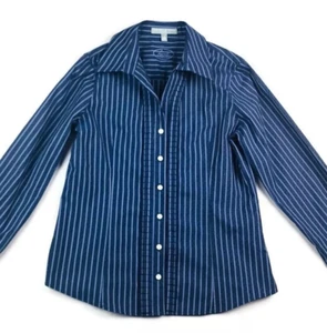 Foxcroft Womens No Wrinkle Blue White Pinstripe Long Sleeve Work Career Size 14P - Picture 1 of 6