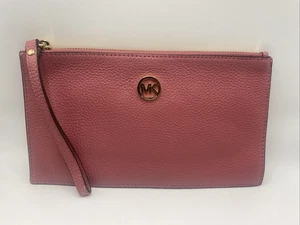 Michael Kors rosa weiches Leder Reißverschluss Reise Geldbörse Kalbsleder Clutch - Bild 1 von 10