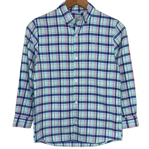 Vineyard Vines Boys Blue Pink Plaid Long Sleeve Cotton Button Up Shirt Size S - Picture 1 of 13