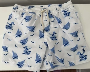 Polo Ralph Lauren Boys Swim Trunks, White with Blue Sailing Boats, Size 6 - Picture 1 of 3