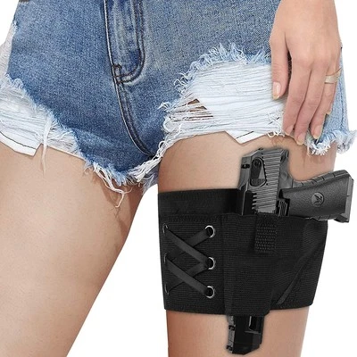 Tactical Carry Concealed Elastic Women's Ladies Leg Band Thigh Gun Holster Black - Image 1 of 4