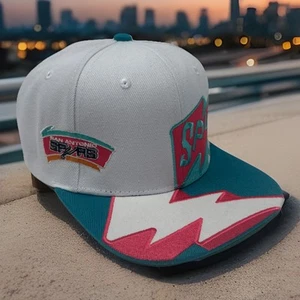 San Antonio Spurs Snapback Hat x Mitchell & Ness Fast Time Hardwood Classic Cap - Picture 1 of 10