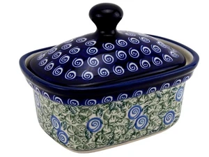 Polnische Keramik Butterdose/Behälter mit Deckel, 5,75" L x 4" B x 4" H, 14 Unzen - Bild 1 von 3