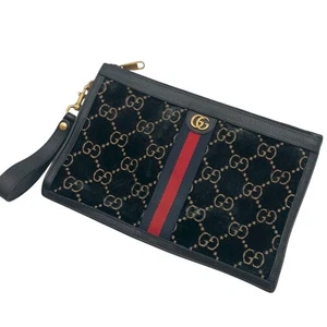GUCCI Clutch Bag Velvet Velour GG Pattern Sherry Line Strap Hardware 575371 2149 - Picture 1 of 24