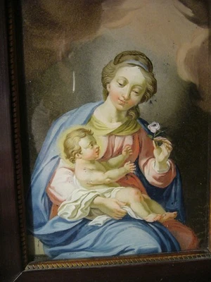 Hinterglasbild Augsburg um 1780 Barock Maria mit Jesus Kind Christus Erlöser God - Bild 1 von 4
