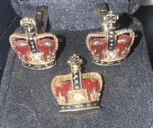 Vintage Krone Manschettenknöpfe Viktorianisch Königskrone Tie Tac Manschettenknöpfe MidCentury SWANK - Bild 1 von 4