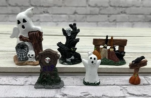 6 Pc Fairy Garden Halloween Spooky Miniatures Ghosts Graveyard Scene Tray Decor - Picture 1 of 4