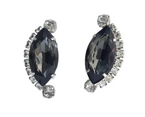 Vintage La Rel silberfarbene Clip Ohrringe mit riesigen grauen Strass & klaren Akzenten - Bild 1 von 6