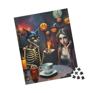 Skeleton Cat Puzzle 520pcs Whimsical Halloween Gothic Art Spooky Gift New - Picture 1 of 4