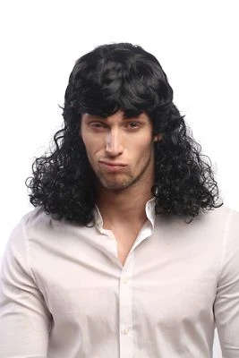 WIG ME UP Perücke Damen Herren Schlager Sänger lockige Vokuhila Mullet Proll Schwarz