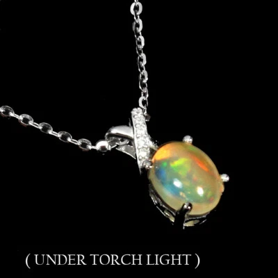 Summer 925 Silver Necklace Oval Fire Opal 8x6mm Gemstone Jewelry - Image 1 of 4