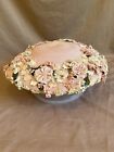 Vintage Ladies Pink Church Derby Hat With Lots Of Silk Flowers 11” By 11”