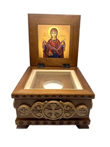 Reliquary Box Carved Wooden icon of The Holy Protection of The Theotokos 7.87" - Picture 1 of 12