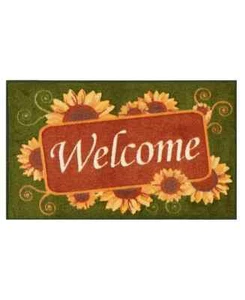 Nourison Hand Carved Autumn Harvest Sunflower "Welcome" 18" x 30" Accent Rug - Picture 1 of 4