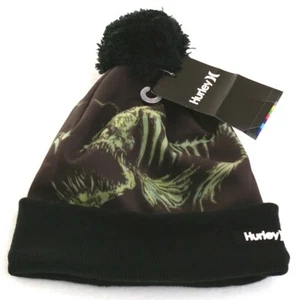 Hurley Black Knit Cuff Pom Beanie Skull Cap Youth Boy's 8-20 NWT - Picture 1 of 2