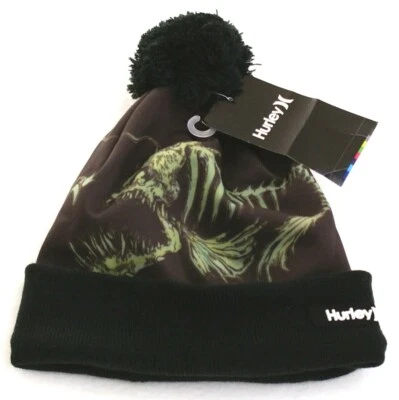 Gorro Hurley Negro Tejido Puño Pom Calavera Gorra Juvenil Niño 8-20 Nuevo con Etiquetas Foto 1 de 2