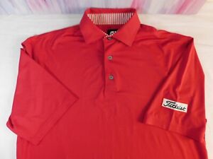 FJ Foot Joy  Golf Red Polo Shirt L Athletic fit Titleist with logo on sleeve 